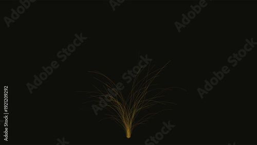 Flow lines of glowing light trails radiating outward in a dark composition, dynamic fiber optic effect with golden sparks, isolated on black