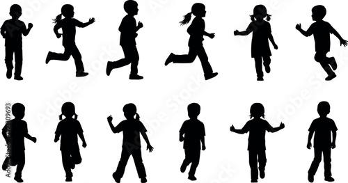 Collection of running people silhouettes in various poses