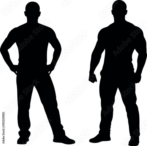 Two male silhouettes standing in confident poses