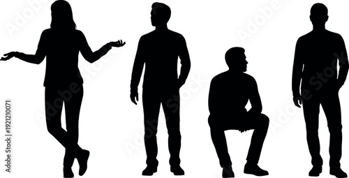Four human silhouettes in different poses on a white background