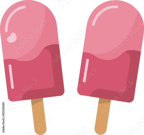 Strawberry pink ice cream popsicles isolated on white background, sweet frozen dessert treat vector illustration for summer snack menu design