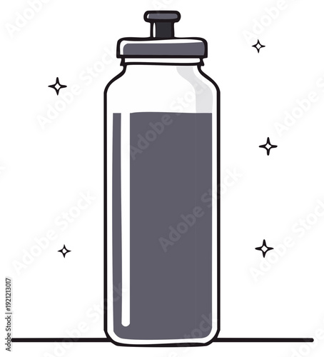 Refreshing fitness water bottle vector illustration for active lifestyle and health. Simple doodle art.