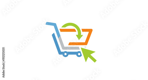 Colorful Shopping Cart Icon with Cursor.