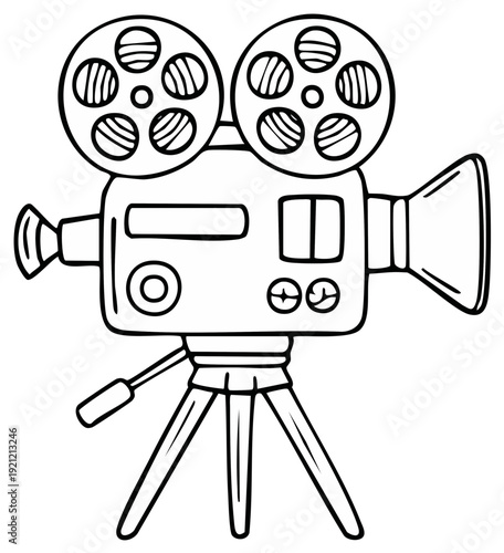 Vintage Film Camera on Tripod Outline