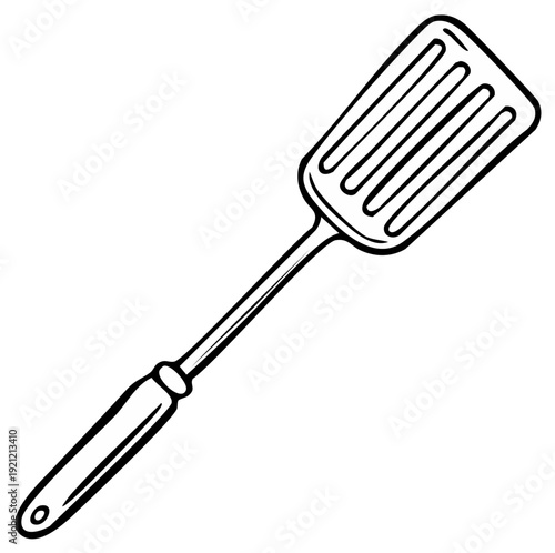 Simple line drawing of a kitchen spatula tool for cooking and flipping food