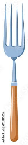 Stylized Illustration of a Four Tined Garden Fork with a Wooden Handle