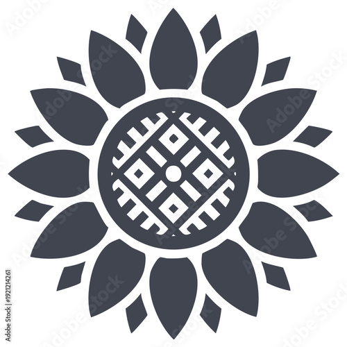 Stylized sunflower dark gray icon with intricate geometric pattern center floral design