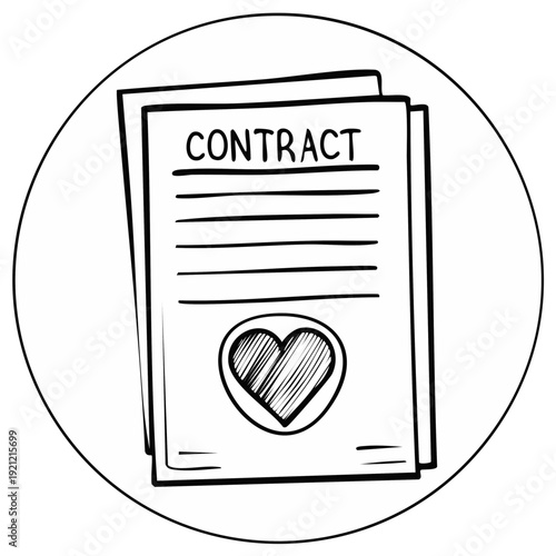Contract document with heart symbol in round frame