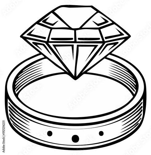 Diamond Ring Drawing Simple Line Art Engagement Wedding Jewelry Symbol