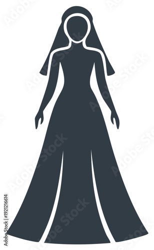 Elegant woman silhouette wearing long dress and veil