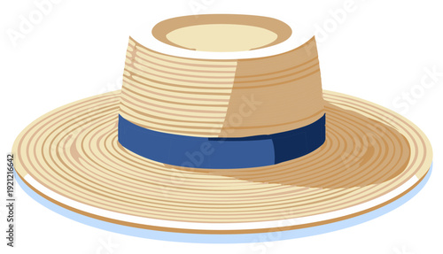 Classic straw boater hat with blue ribbon accent perfect for summer fashion and vintage style
