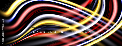 Abstract flowing lines create dynamic background. Bright colors blend, forming modern design element. Smooth curves suggest movement, energy.