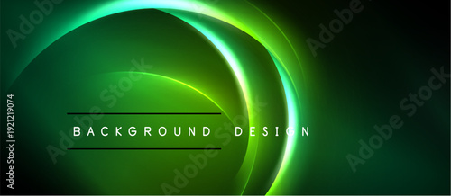 Abstract green neon lines form flowing shapes. Dark background enhances luminous curves, creating modern design element. Text reads background design.