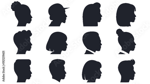 diverse collection of human profile silhouettes illustrating anonymous user avatars community and demographic representation.