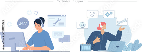 Premium Technical Support and Remote IT Maintenance Illustration Software Troubleshooting and Help Desk Flat Vector Set