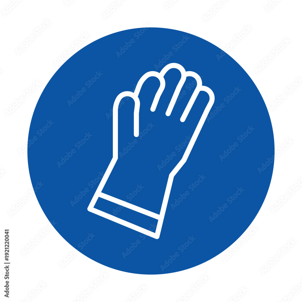 Obraz premium Blue Circle Icon of a Gloved Hand Representing Safety and Protection