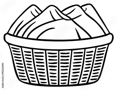 Cartoon drawing of a laundry basket filled with clean towels