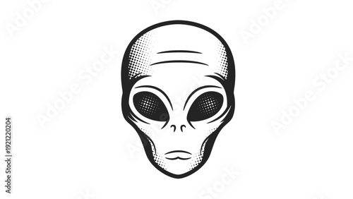 Classic grey alien face head icon isolated on white