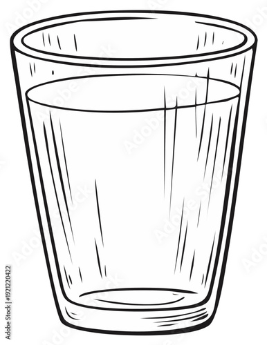 Simple line drawing of a tall glass filled with clear liquid