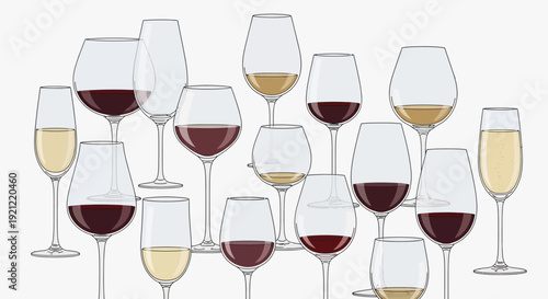 Variety of wine and champagne glasses on display