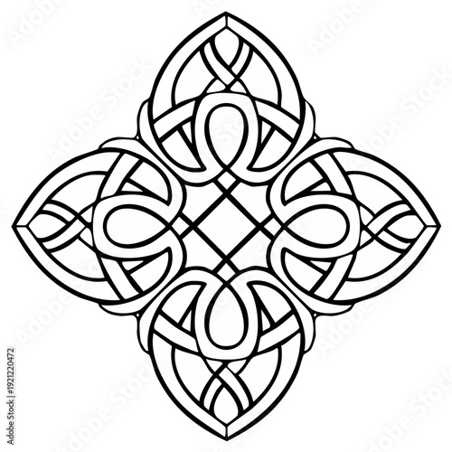 Celtic knot design, four-leaf shape, abstract line art illustration