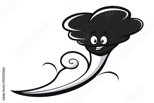 Black Vector Art of a Tornado Funnel Smoothly Transitioning into a Wave