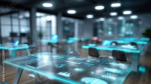 Wallpaper Mural Futuristic office space with digital interfaces Torontodigital.ca