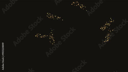 Abstract digital fireworks explosion with golden spark particles against deep black background, cinematic lighting, vibrant glow composition