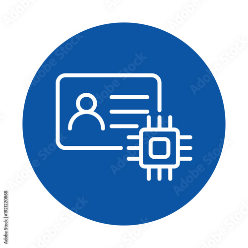 Digital ID Card with Microchip Symbol on Blue Background for Technology Themes