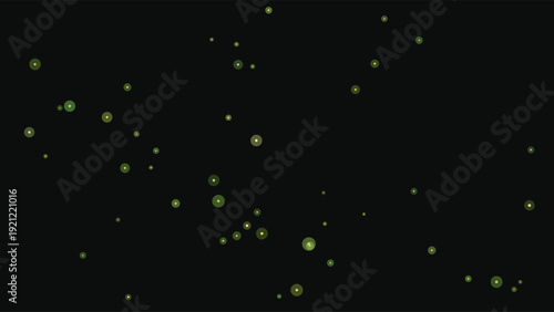 Abstract cosmic digital illustration of glowing green stars against deep black space background with soft bokeh effect for futuristic sci-fi design
