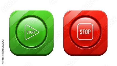 A green start button and a red stop button on transparent background