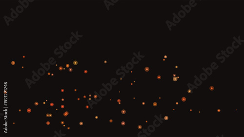 Abstract cosmic space scene featuring glowing warm orange and yellow nebula-like dots against deep black void, ultra-high contrast, minimalist celestial composition, futuristic digital art style