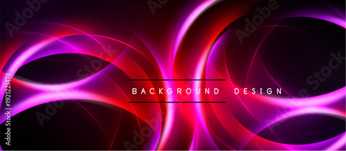 Abstract neon lines create dynamic, flowing shapes. Vivid pinks, reds dominate dark background. Text reads background design.