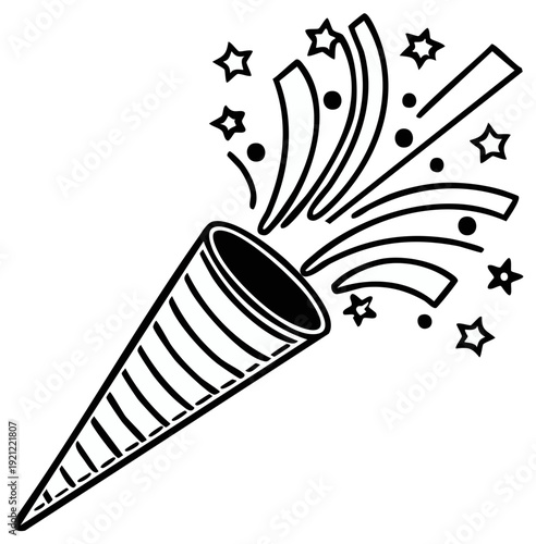 Party popper exploding with confetti and stars illustration