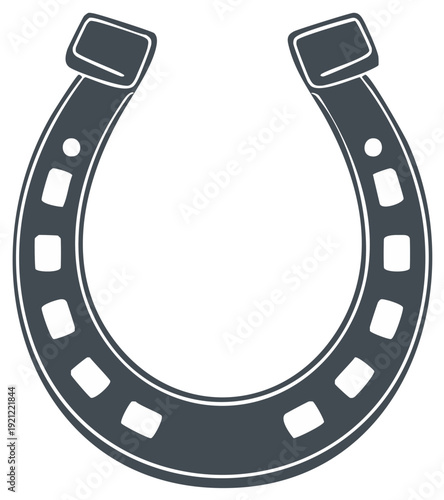 Stylized dark grey horseshoe icon with nail holes lucky charm