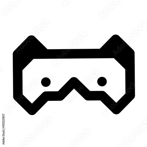 VR headset icon in black silhouette style, virtual reality goggles symbol isolated on white background, minimal gaming and technology pictogram for app, web, and UI design.