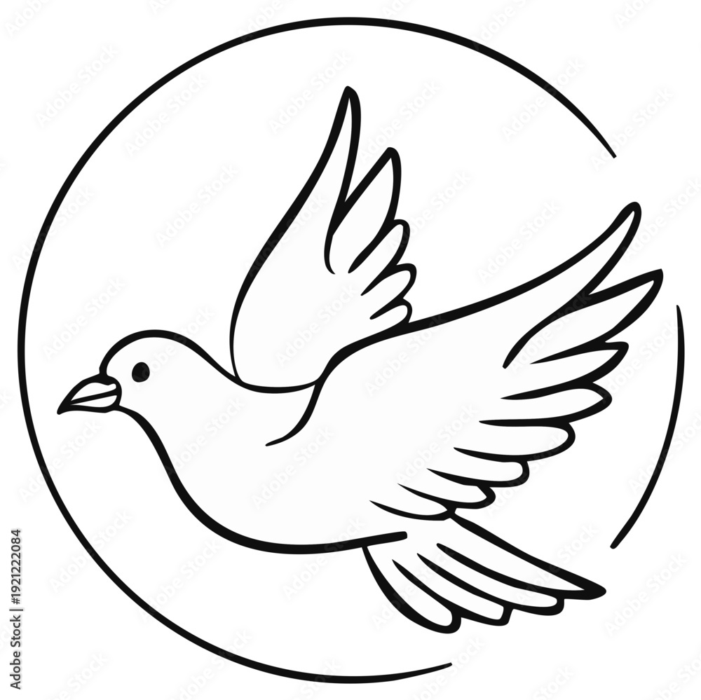 Obraz premium Flying dove graphic illustration, peace symbol in a circle.