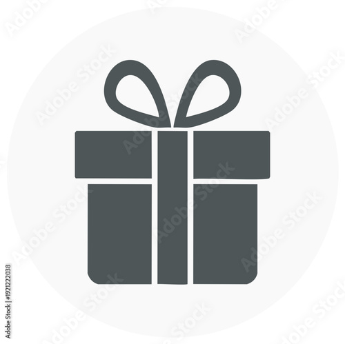 Gift box icon illustration present with ribbon bow on white circle for celebration, birthday, holiday or special occasion