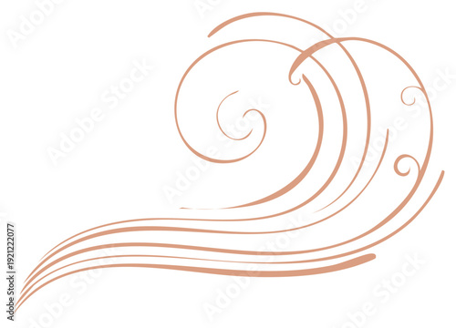Elegant abstract flowing wave design with curls and line art elements in light coral color for decoration and ornament