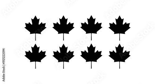 eight black maple leaf silhouettes in a pattern on white symbolizing canadian identity autumn and natural design graphics.