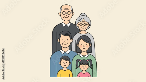 east asian multigenerational family smiling symbolizing strong family bonds unity and cultural heritage ideal for demographic studies.