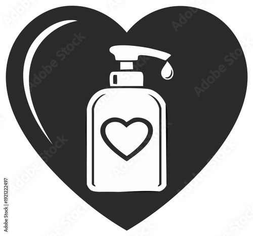 Heart shape with hand sanitizer bottle and drop icon