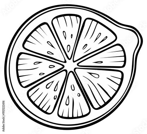 Black and white lemon slice with seeds and juicy segments graphic