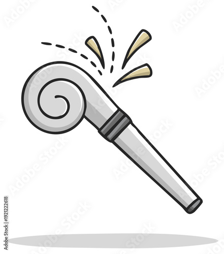 Cartoon illustration of a party noisemaker, celebratory blowing horn, isolated.
