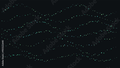 Abstract cosmic starfield with luminous green-blue dots arranged in wavy horizontal patterns against deep black space background, ultra-high-resolution digital art