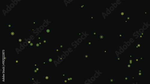Abstract cosmic digital art featuring glowing neon green stars and dots against deep black space background for futuristic sci-fi design