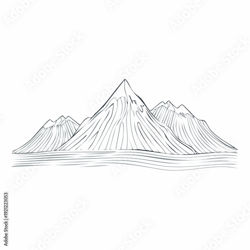 Majestic Mountain Range Illustration with Snow-Capped Peaks and Water Reflection