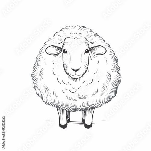 Fluffy Sheep Illustration - A Gentle Creature in Black and White