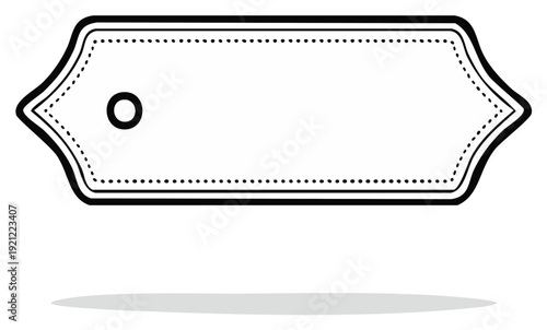 Blank label or tag with dotted border and rounded corners isolated on a white background with a shadow