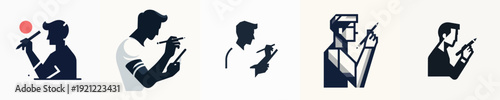 Vector silhouette of man using pencil
